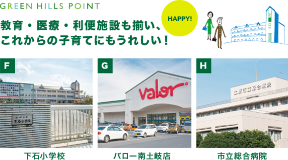 HAPPY! 教育・医療・利便施設も揃い、 これからの子育てにもうれしい！市立総合病院 バロー南土岐店 下石小学校